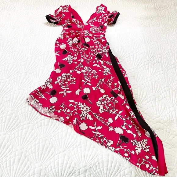 LAST CHANCE! NWT SELF-PORTRAIT Asymmetrical Twist Floral Print Dress Red 4 NEW - Picture 10 of 10
